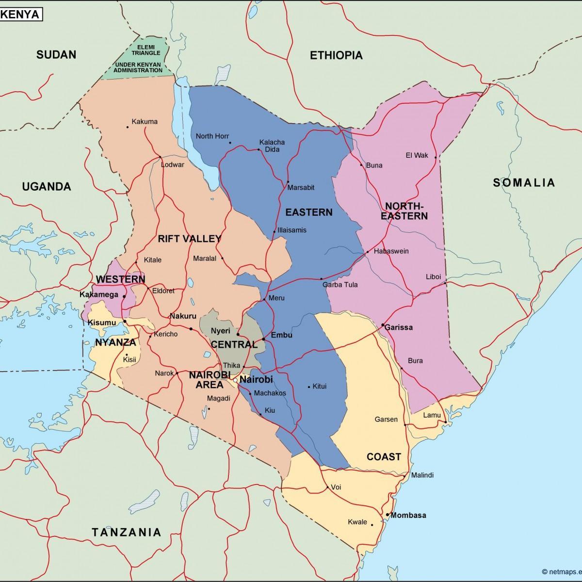 map of political map of Kenya