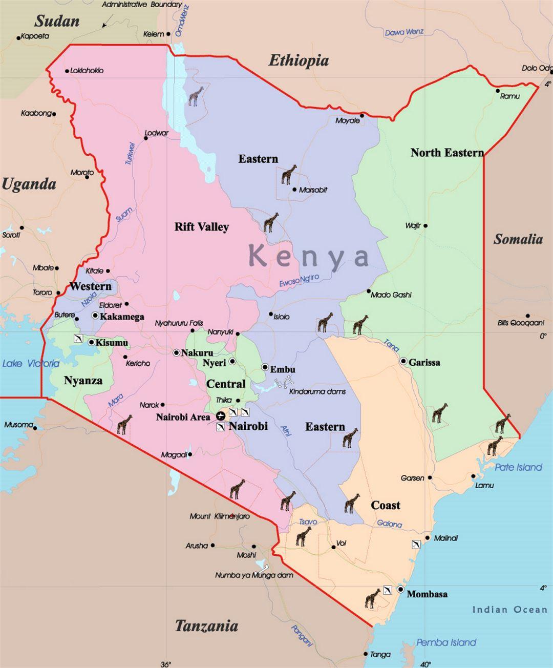 Detailed map of Kenya - Large map of Kenya (Eastern Africa - Africa)