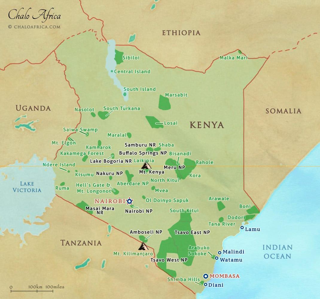 Kenya national parks map - Map of Kenya national parks and ...