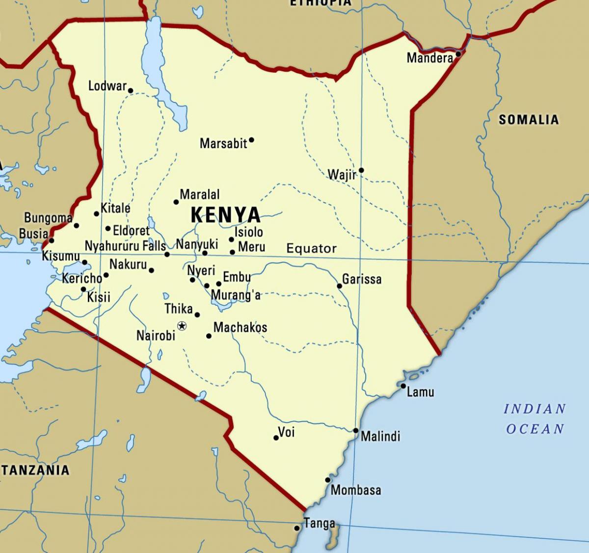Kenya cities map - Map of Kenya with cities (Eastern Africa - Africa)