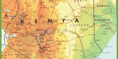 Map of Kenya showing towns